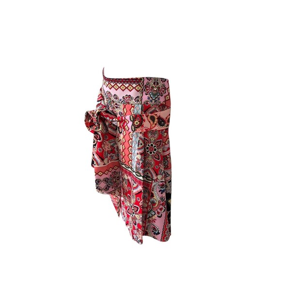 Alice + Olivia Helina Patchwork Floral Mini Skirt Multicolor Front Tie Size 4 - Picture 3 of 14